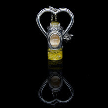 Load image into Gallery viewer, Fountain Sunset Rollerball Necklace Series - Amber & Yellow Rutilated Quartz on Black Leaf Pattern