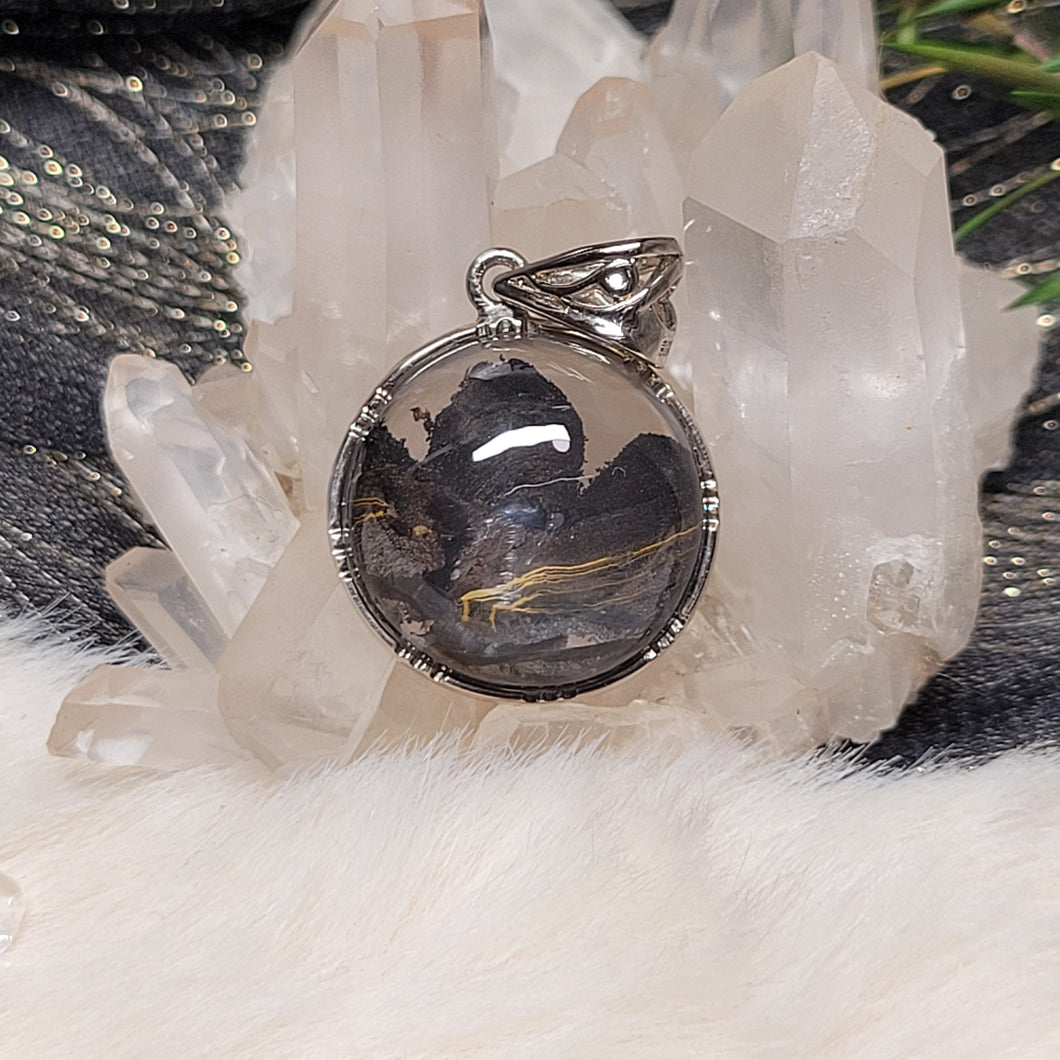 0984 黑雲母S925純銀吊墜