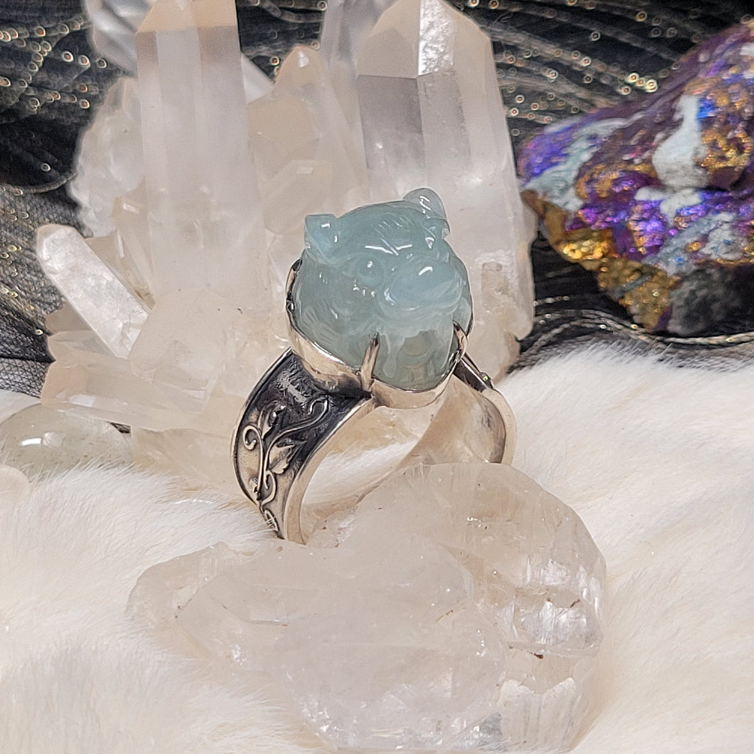 0852 翡翠虎頭S925純銀戒指（不限指圍）