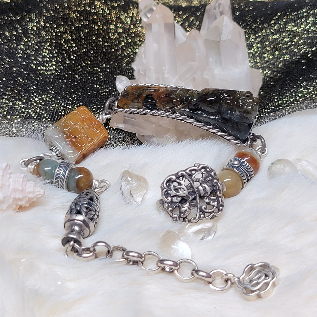 1211 A貨翡翠紅烏雞銀手鏈