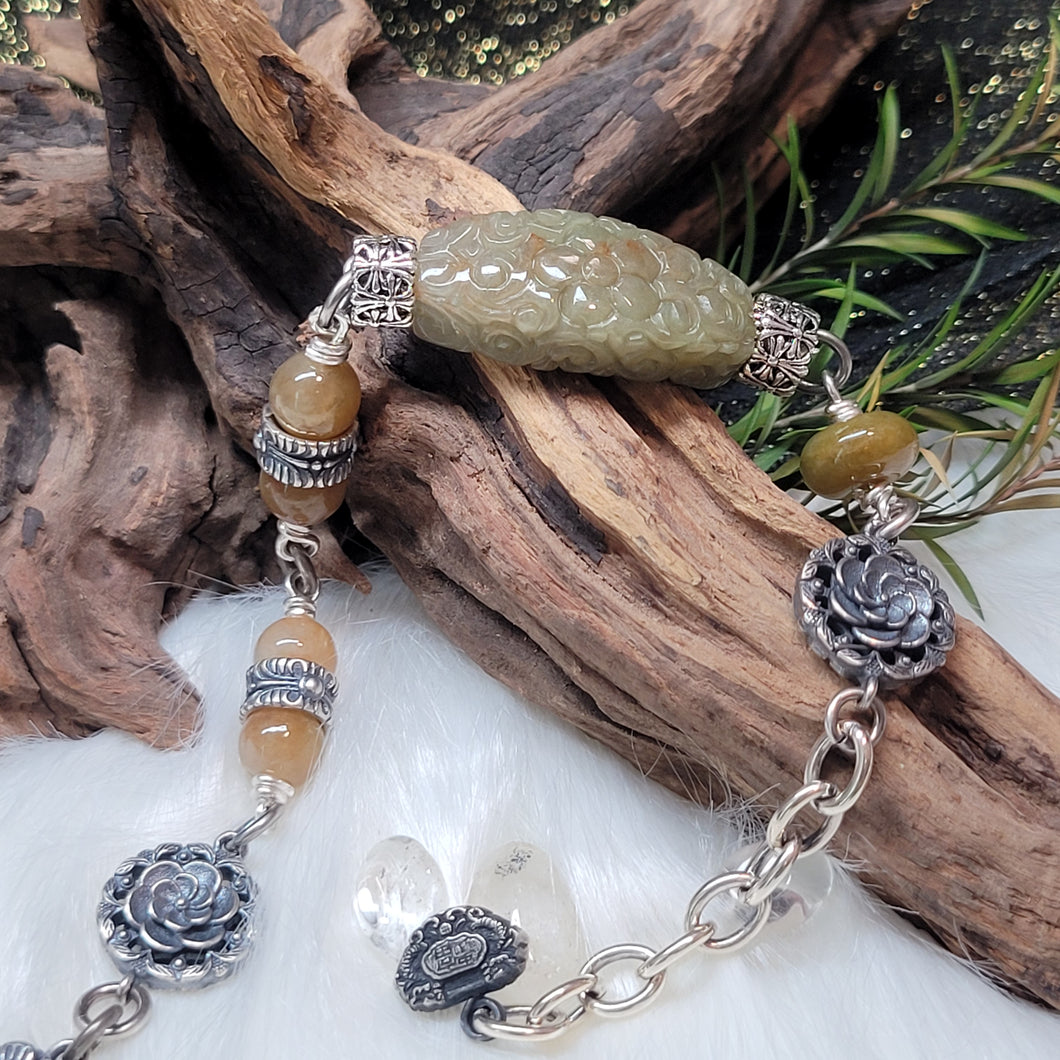 1222 A貨翡翠秋香綠灑金銀手鏈