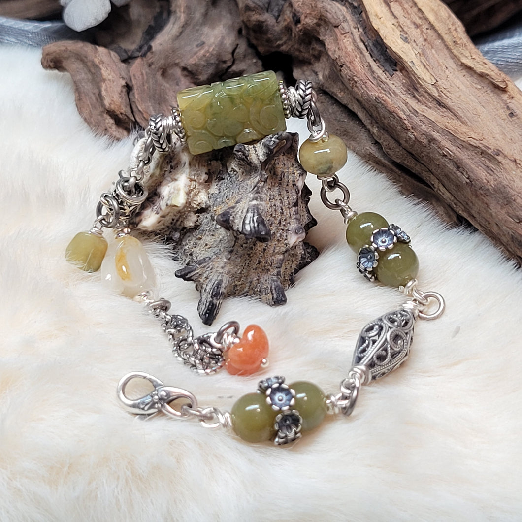 1233 A貨翡翠秋香綠銀手鏈