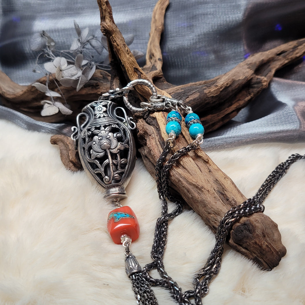 1275 925銀寶瓶珊瑚珠吊墜