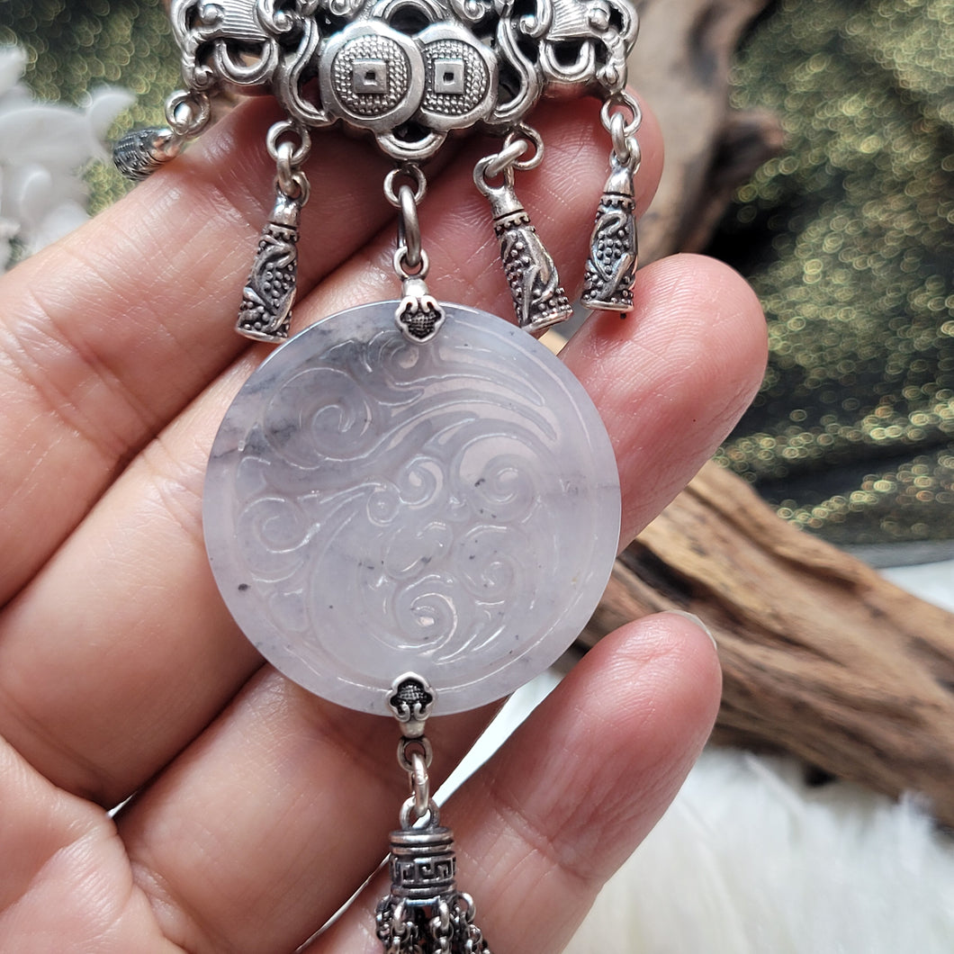 1276 A貨翡翠烏雞圓牌925銀扣頭吊墜