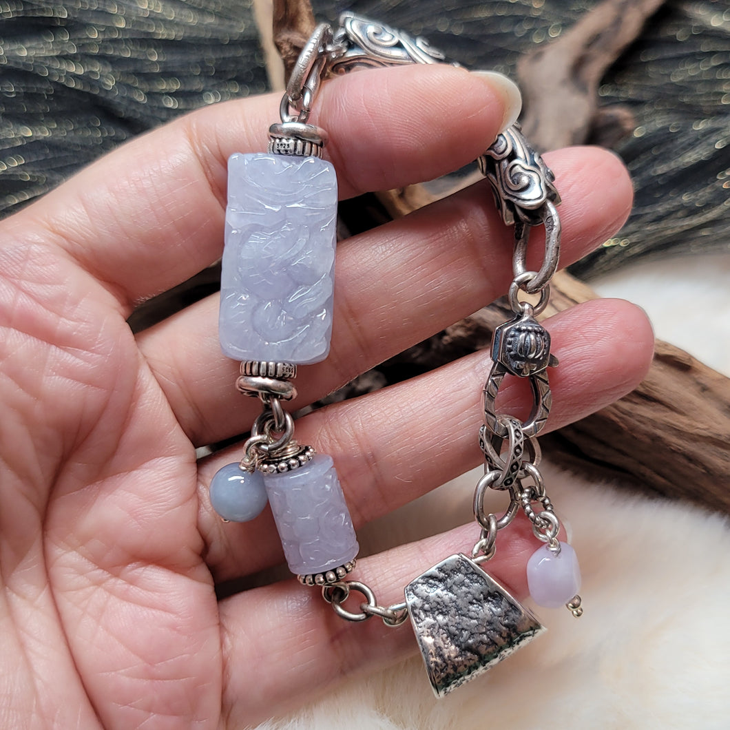 0623 緬甸A貨紫翡龍鳳牌銀手鏈