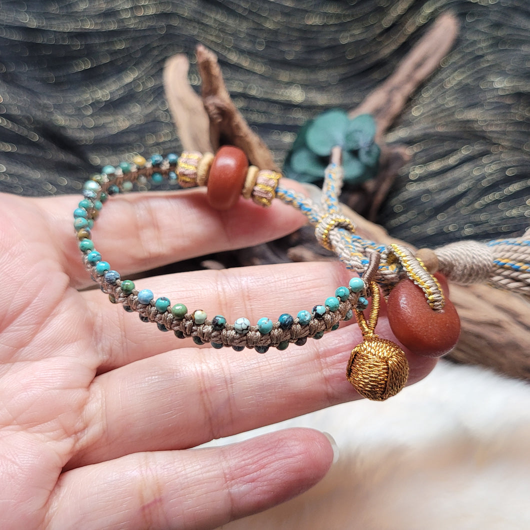 0081 松石老蜜蠟手編手繩