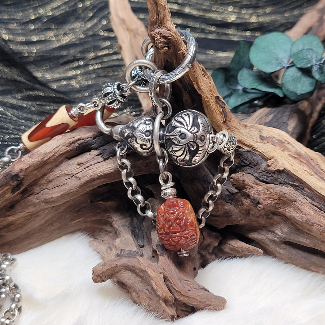 0211 紅翡鐘魁925銀葫蘆吊墜