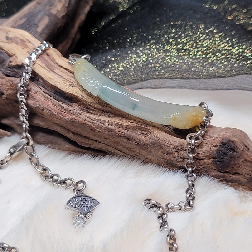 0790 冰黃飄花翡翠玉衡925銀吊墜