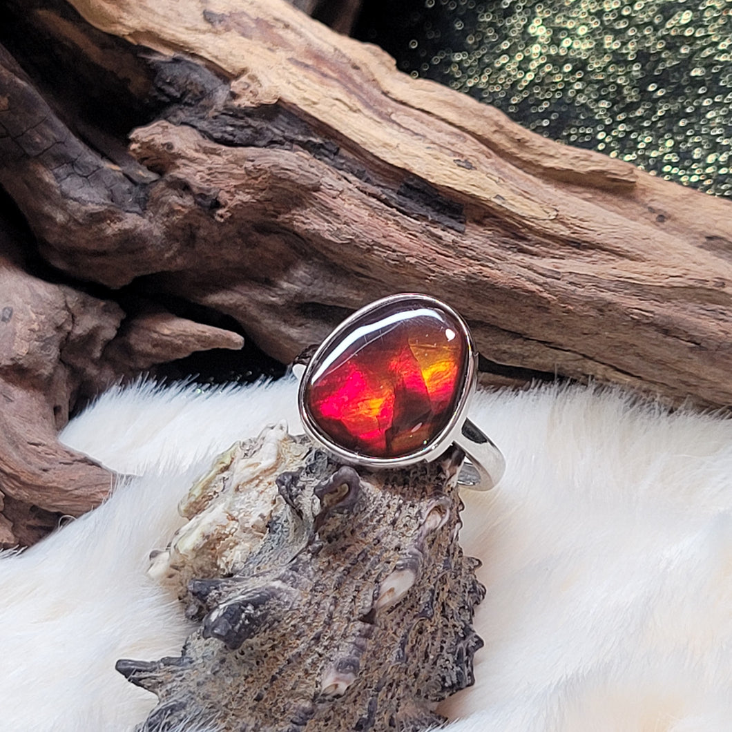 0526 紅班彩925銀戒指（不限指圍）