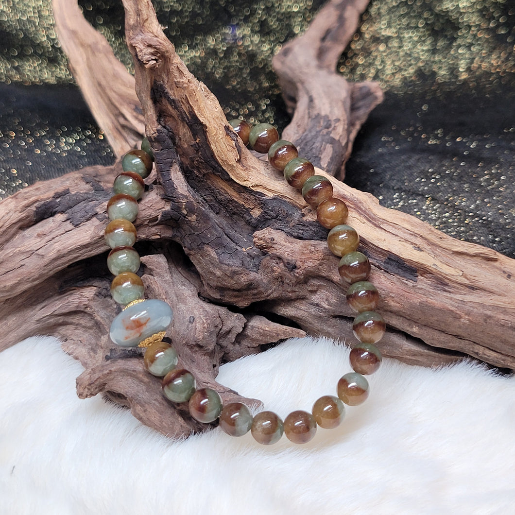 0345 天然A貨翡翠秋香雙色翡翠手串