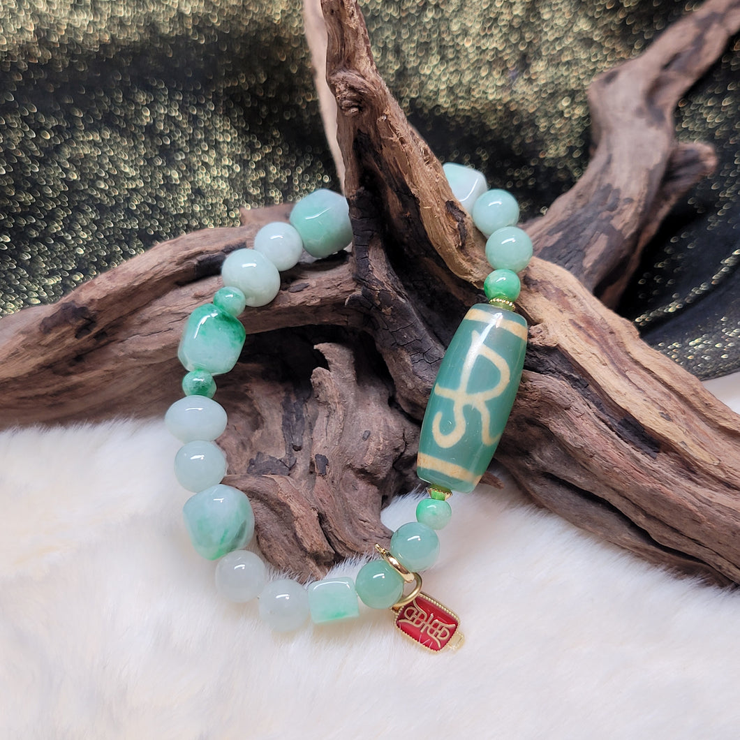 0464 財寶天王然烏天珠翡翠手串