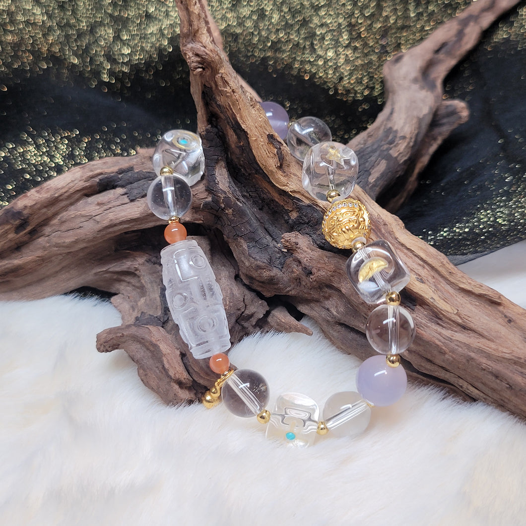 0431 白水晶九眼天珠多寶手串