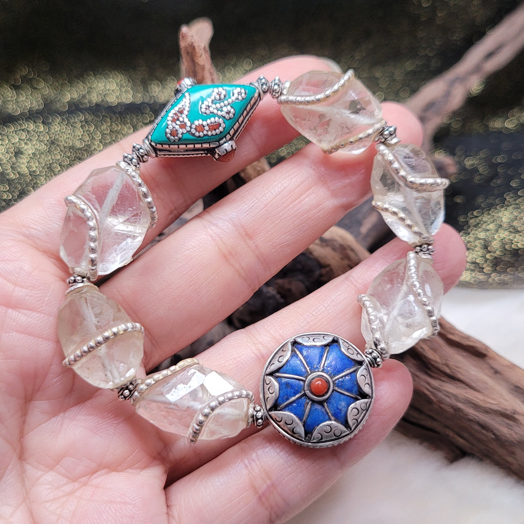 1196 青金綠松石白水晶手串