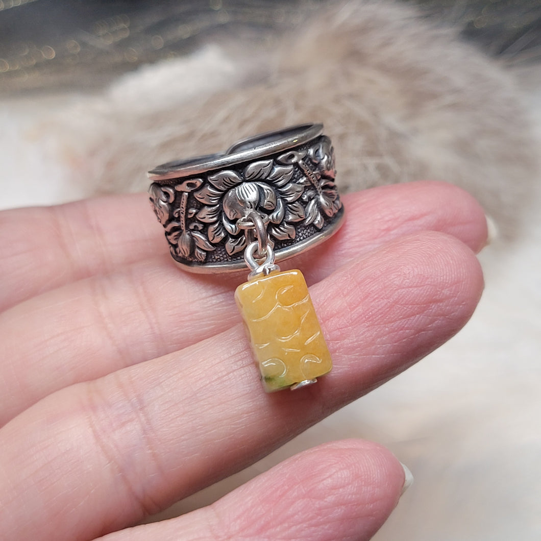 1144 黃加綠翡戒指