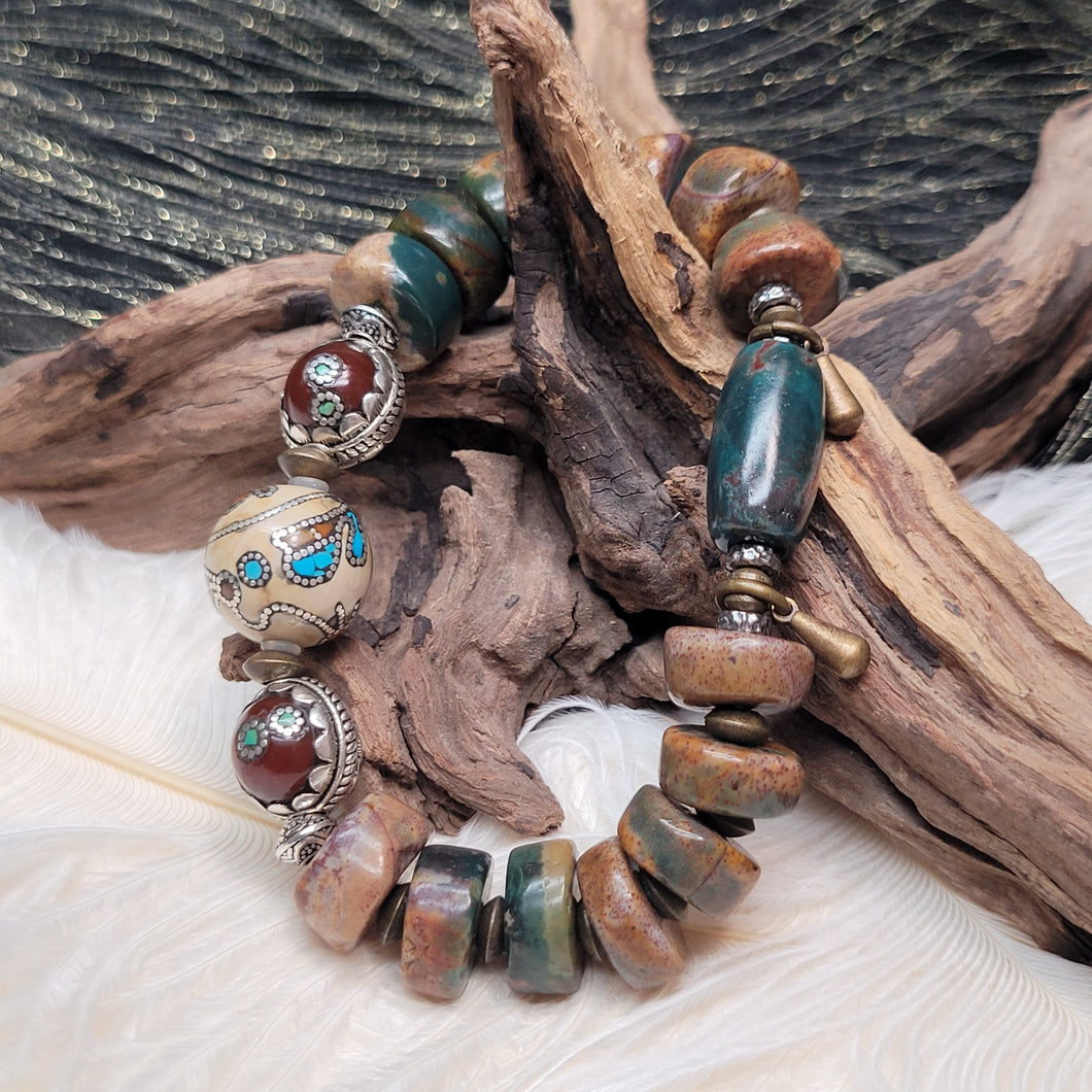 1117 象雄斷珠天珠老珍珠紅瑪瑙手串