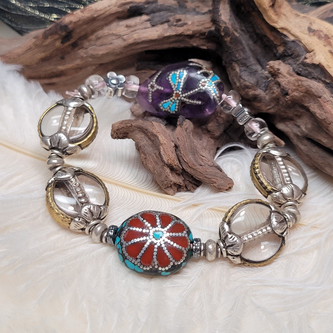 1109 紫水晶松石白水晶手串