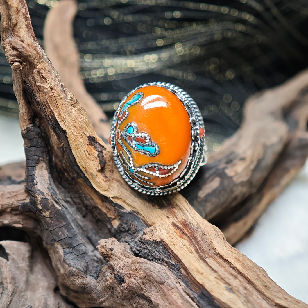 0855  蜜蠟鑲嵌重工設計戒指