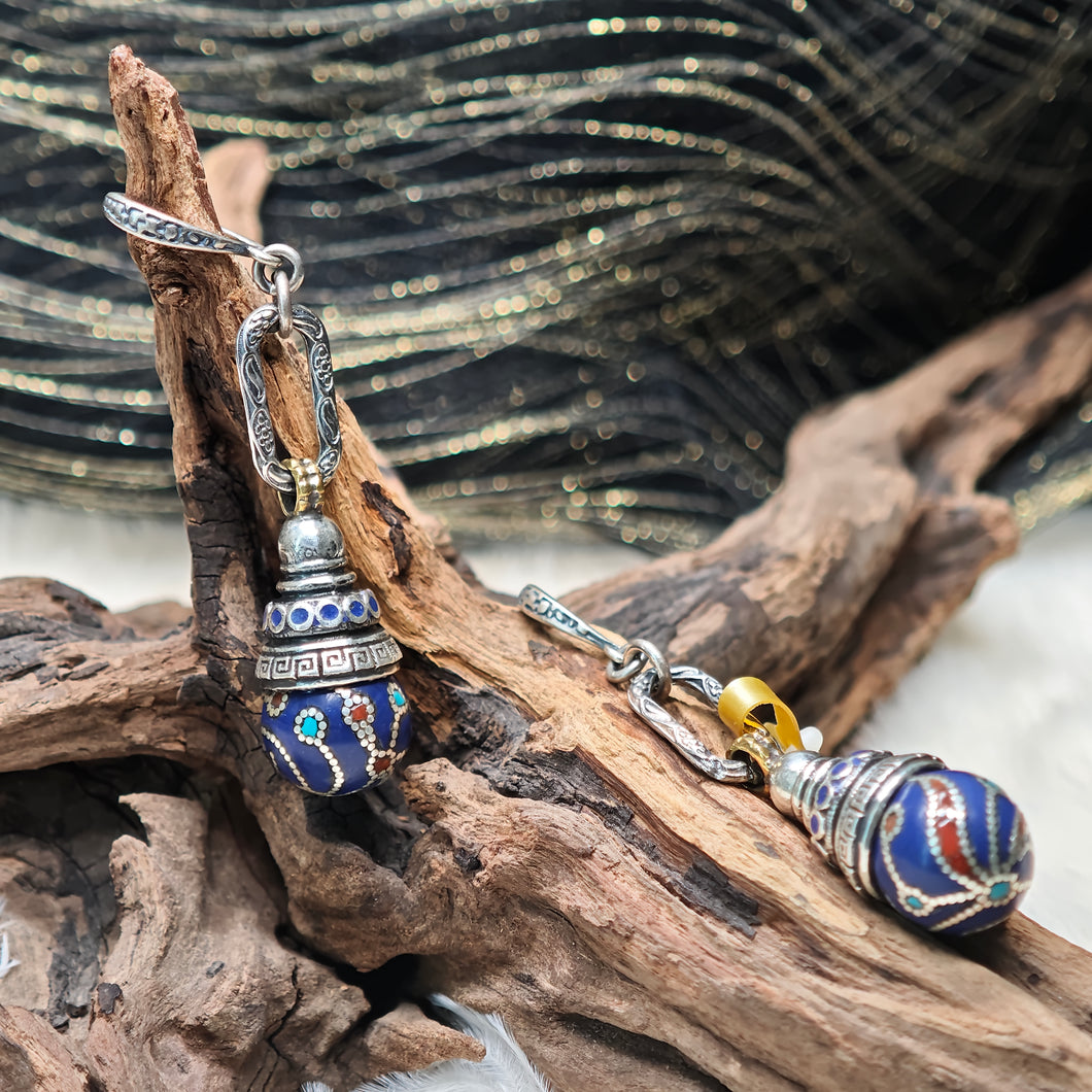 1181 青金石鑲嵌重工設計925銀耳飾