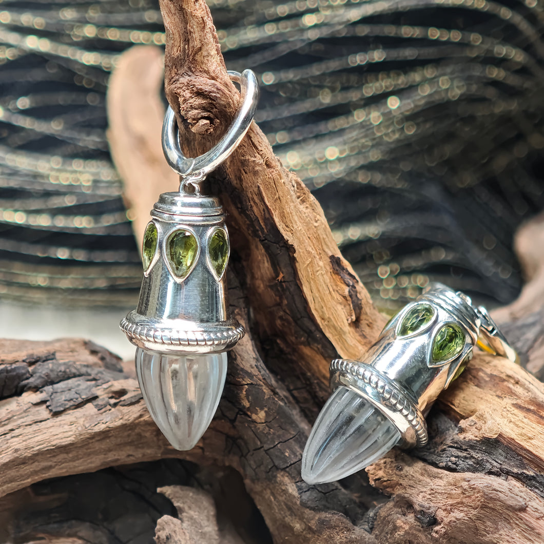 1179 白水晶橄欖石925銀耳飾