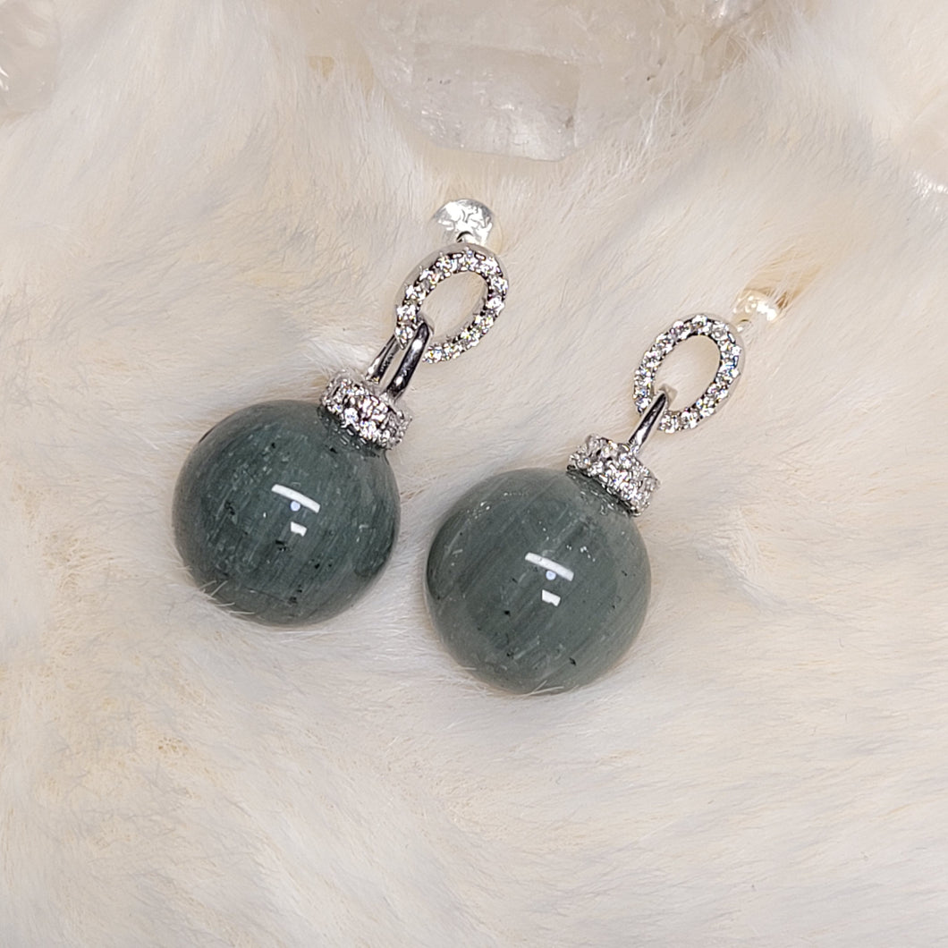 0171 綠兔毛S925純銀耳環