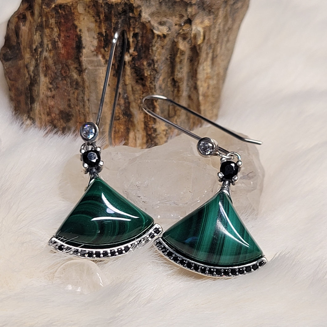 0179 孔雀石S925純銀耳環