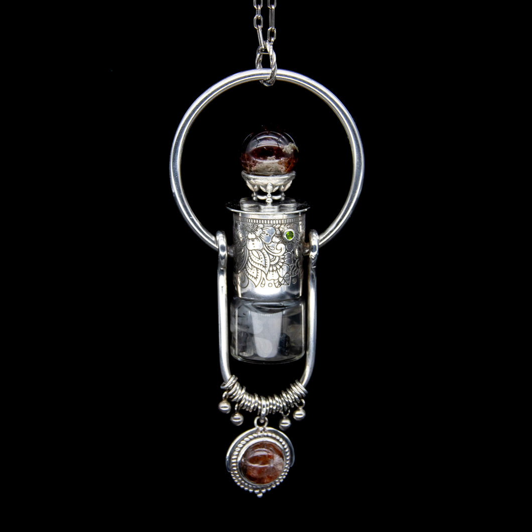 Fountain Gem Rollerball Necklace Series - Phantom and Tourmaline on Floral Pattern