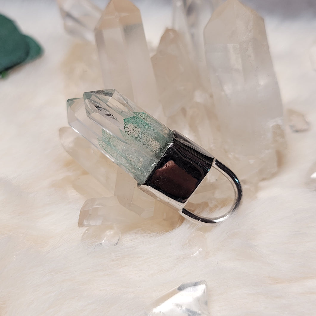 0801 青幽靈金字塔原石雙尖設計款S925純銀吊墜