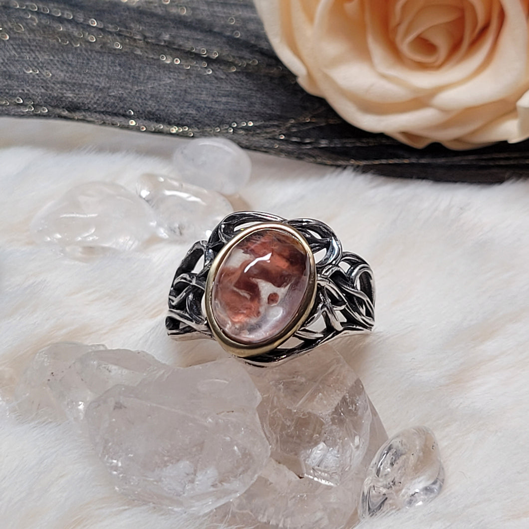 0780 粉紅兔毛團團S925純銀戒指（不限指圍）