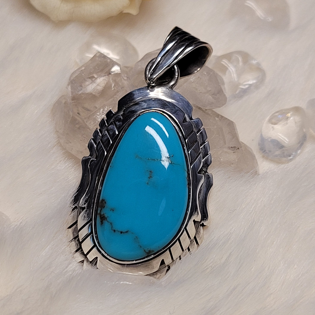 0204 綠松石S925純銀包邊吊墜