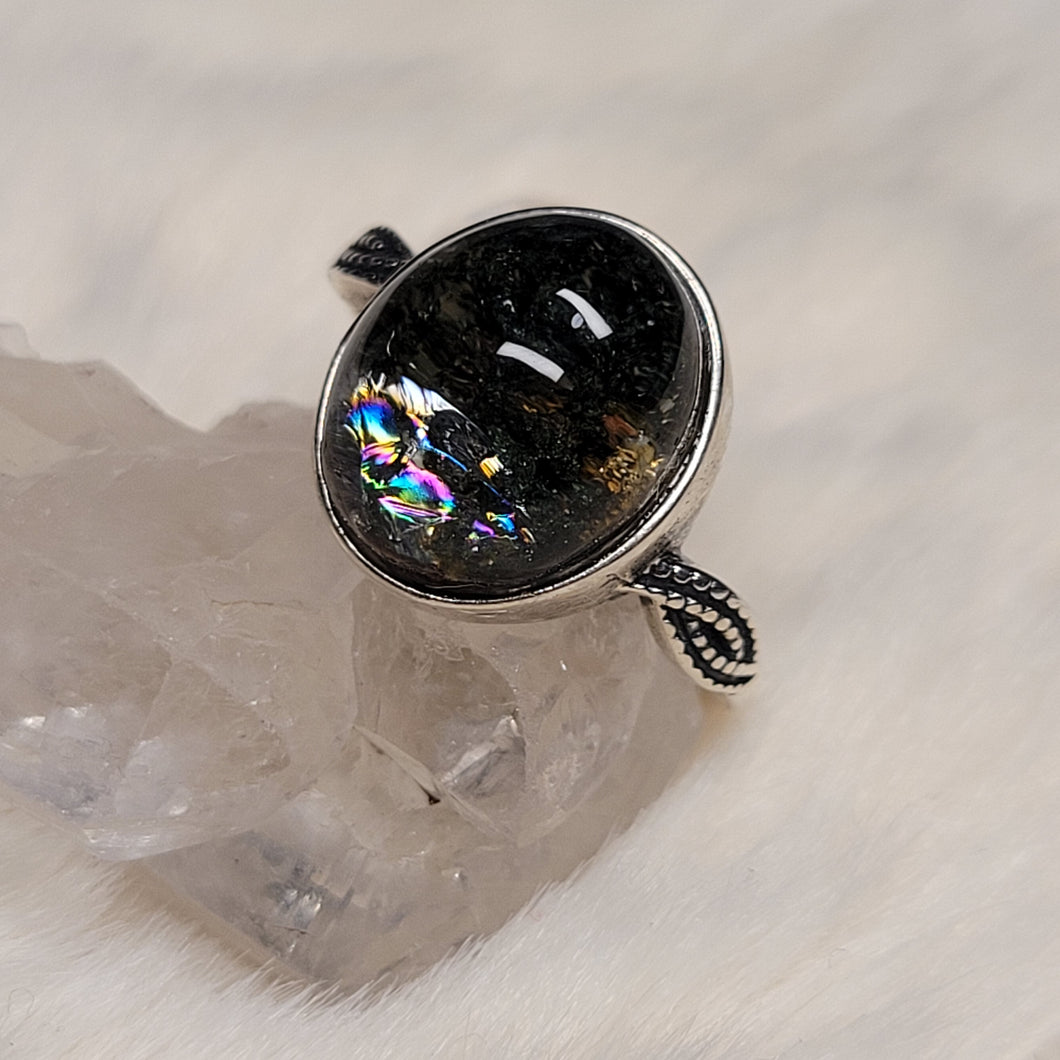 0259 綠幽靈彩虹片戒指S925純銀戒指（不限指圍）