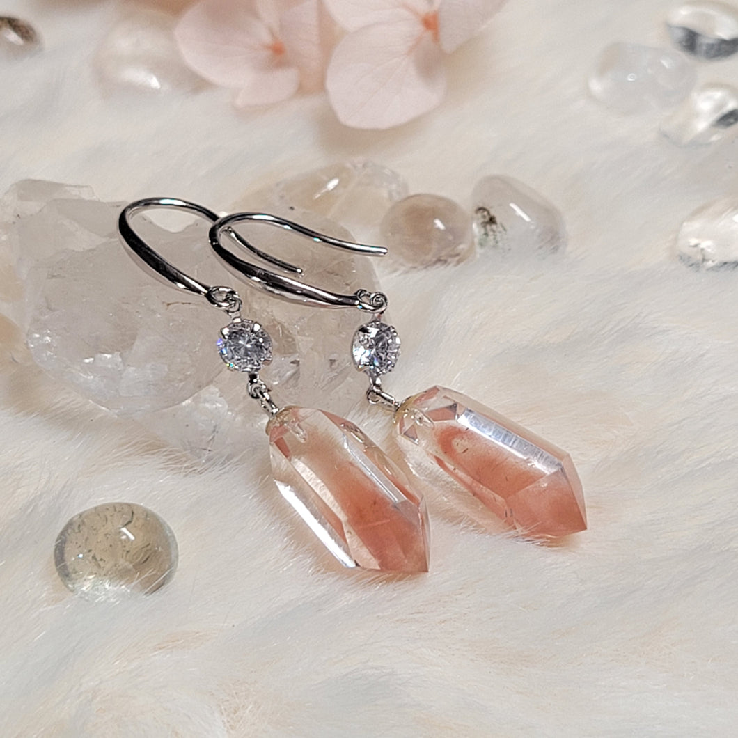 0482 粉紅色兔毛S925純銀耳環