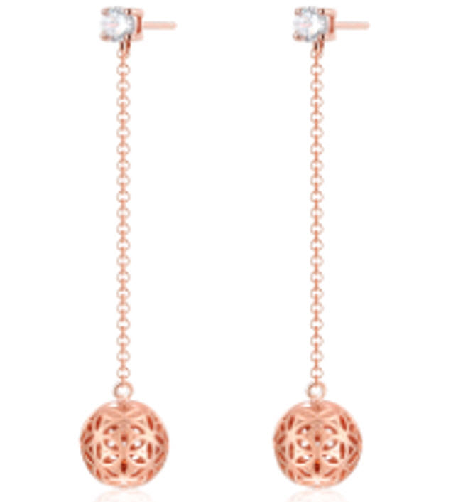 Golden Sphere Stud Earrings (Rose Gold) with Stone