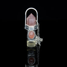 Load image into Gallery viewer, Lagoon Coral Rollerball Necklace Series - Strawberry Quartz on Mandala Pattern
