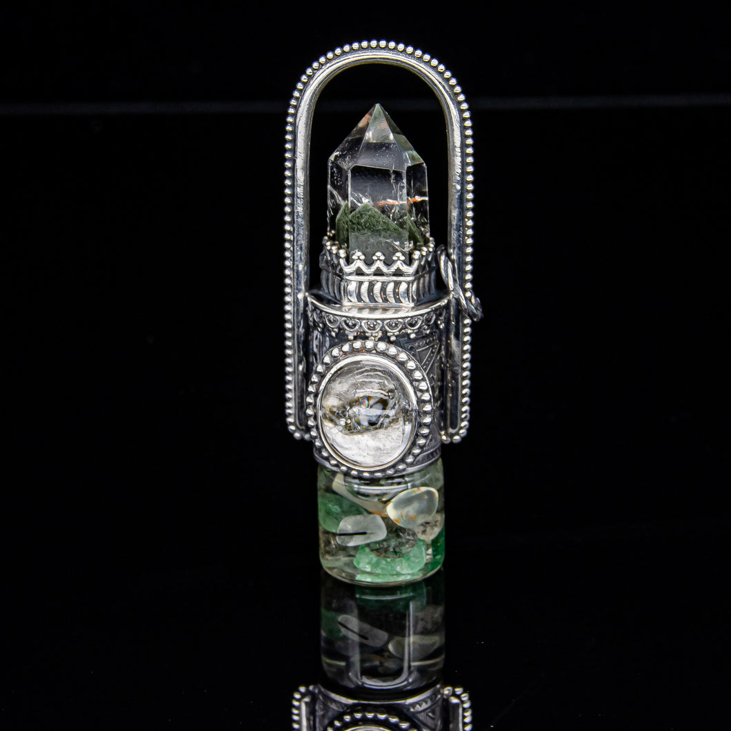 Rollerball Necklace Series - Green Pyramid Phantom with Green Euthlorite/Mica Quartz
