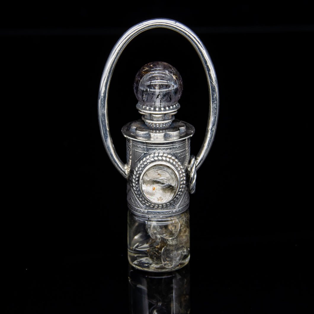 Rollerball Necklace Series - Black Super Seven with Silver Rutilated Quartz